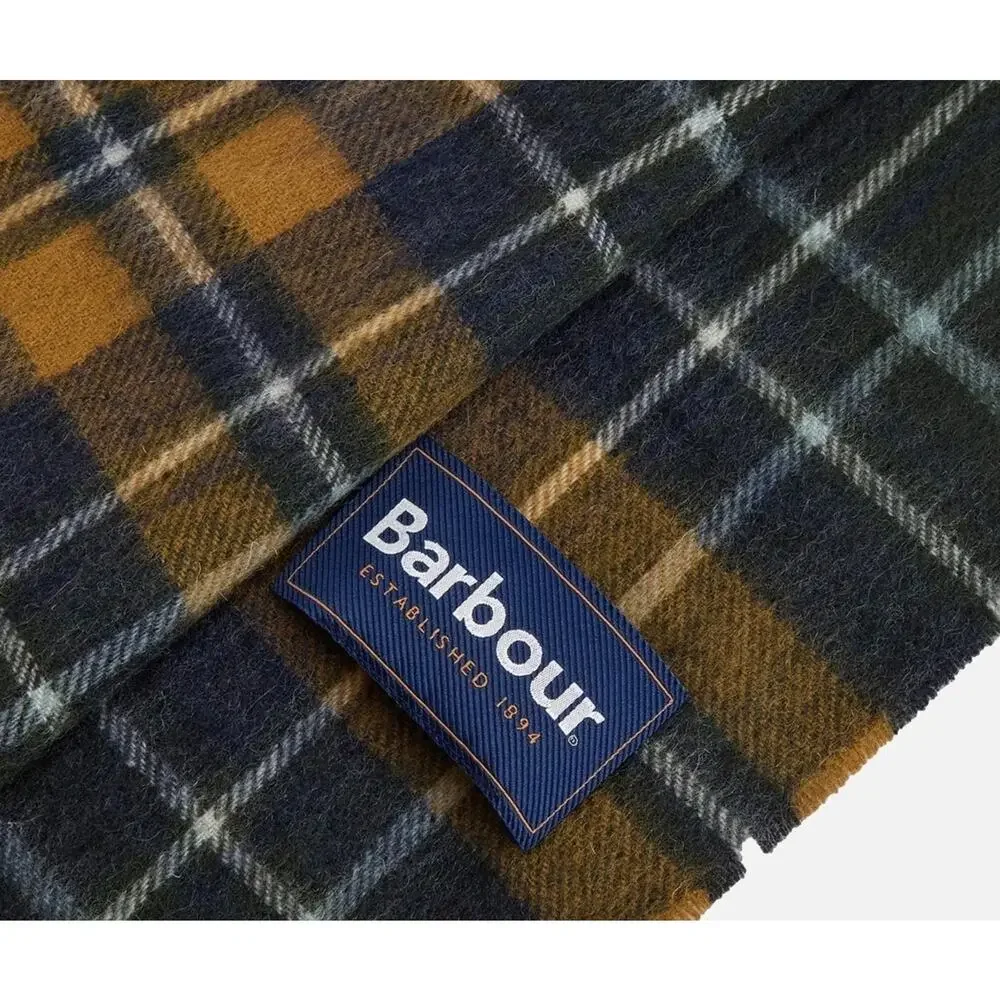 NWT Barbour Check Tartan Plaid Unisex Lambswool Cashmere Blend Fringe Wrap Scarf